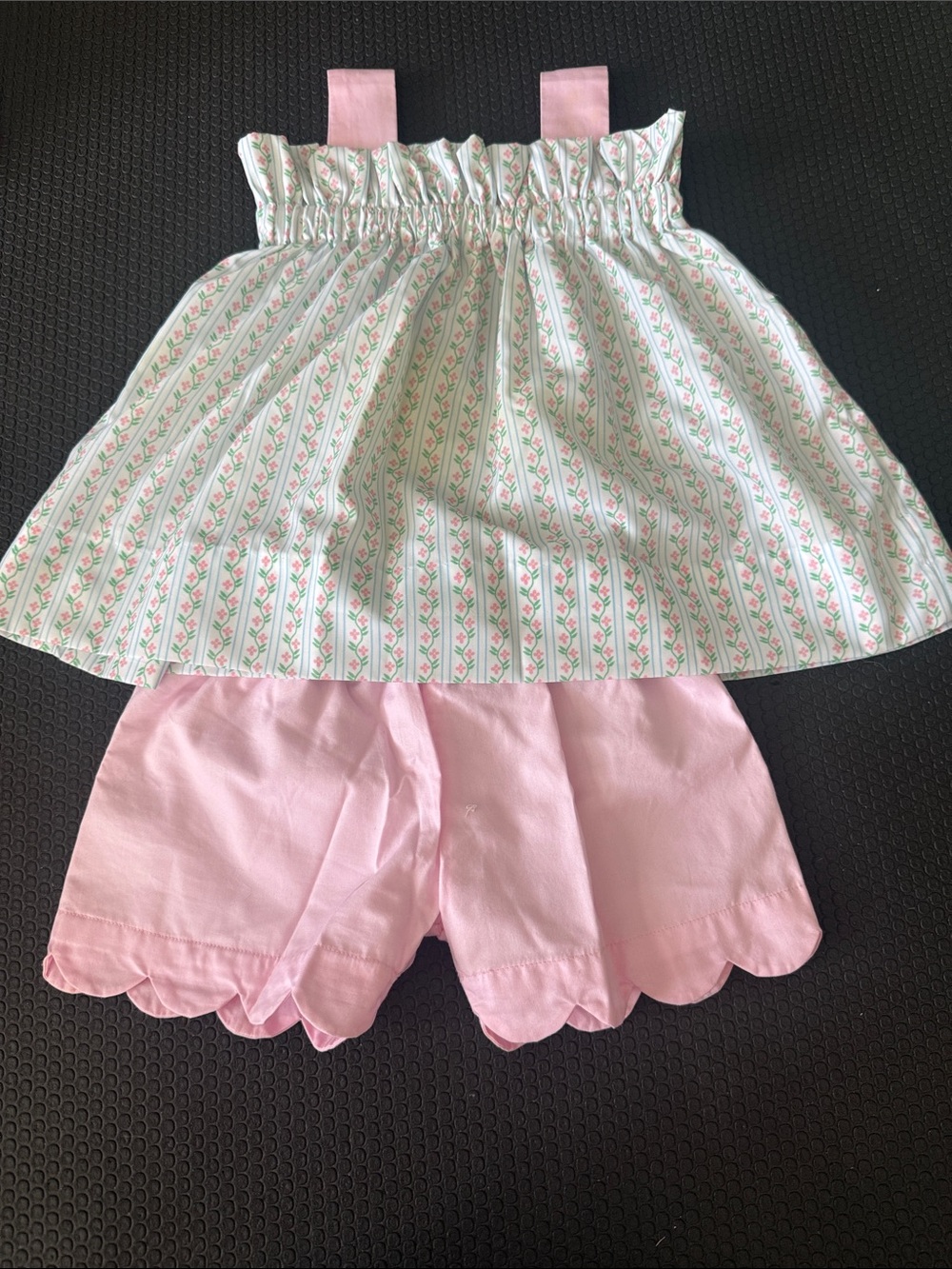 Girls' Pink Stripe Floral Tank Top with Pink Scallop Shorts Set